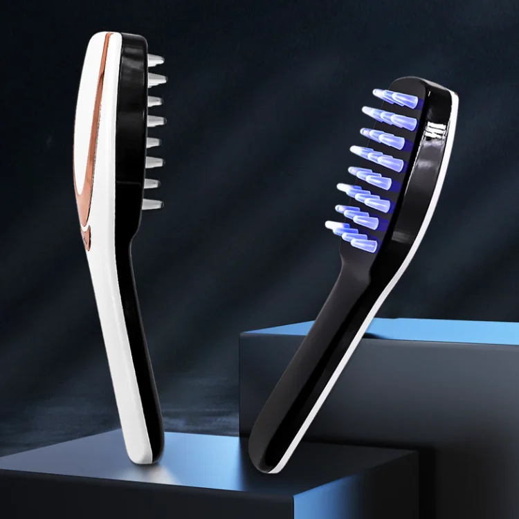 Amazon hot sale vibrating hair massage brush personal head health care red blue LED phototherapy scalp silicone massage comb