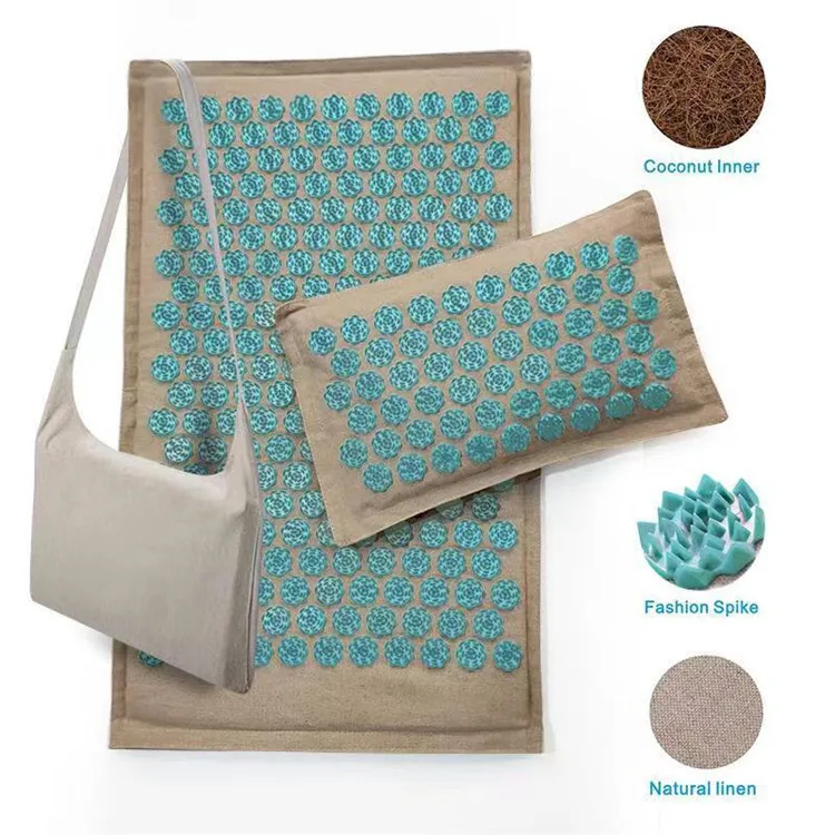Eco Linen Custom Logo Exercise Yoga Massager Mat Pillow Set Spike Acupressure Mat Shakti Needle Yoga Mat Set With Spikes