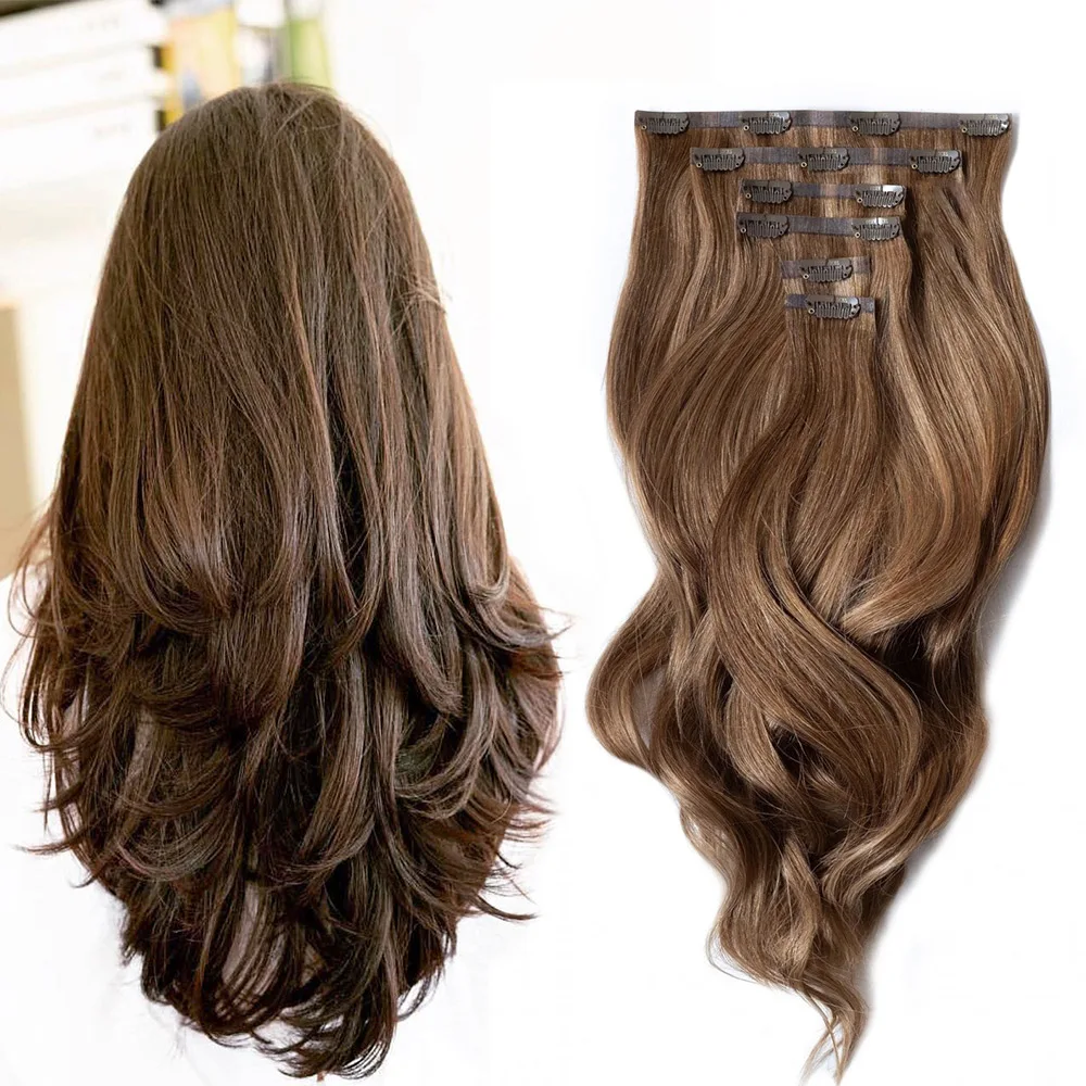 Hairpiece Clip on Hair Extensions 22Inch White in Colored 7Pcs/Set Seamless Ins