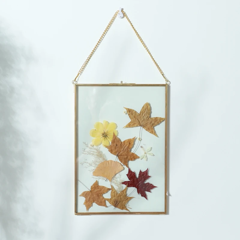 Vintage Brass Picture Plant Specimen Diy Dried Pressed Flower Hanging Painting Customization Transparent Metal Glass Photo Frame