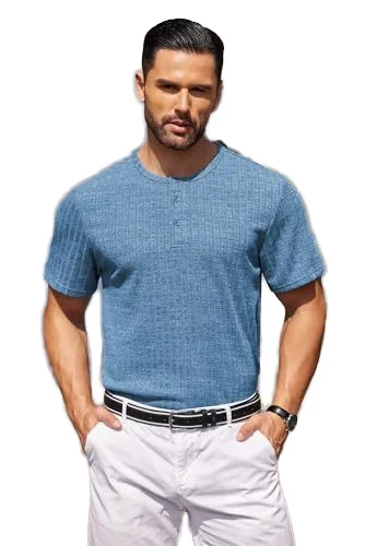 Оптовая продажа мужские рубашки Henley с коротким рукавом базовые летние футболки в рубчик Повседневные Топы пустым дизайном