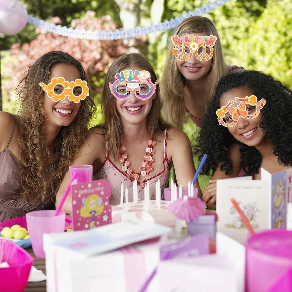 6 Pcs Groovy Retro Hippie Theme Paper Glasses Groovy Party Decorations Groovy Hippie Glasses For Girls Birthday Party Supplies