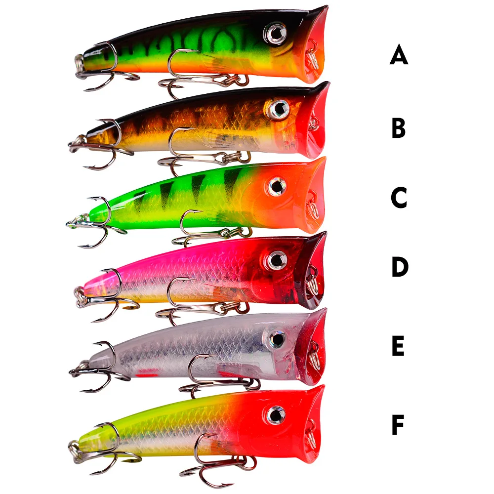 YIBAO 75mm Top Water Fishing Lure Popper with Treble Hooks Saltwater Topwater Hard Bod Artificial Bait Plastic Fishing Rig Lure