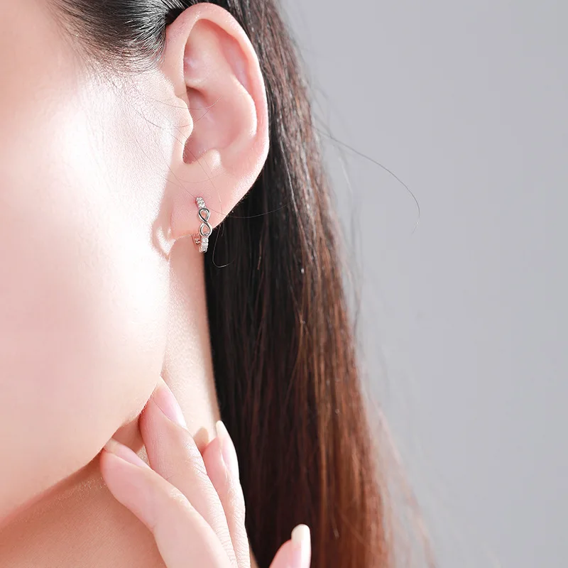 Fashion Jewelry Ladies 925 Silver Earrings Infinity Classic High End Zircon Earrings For Women