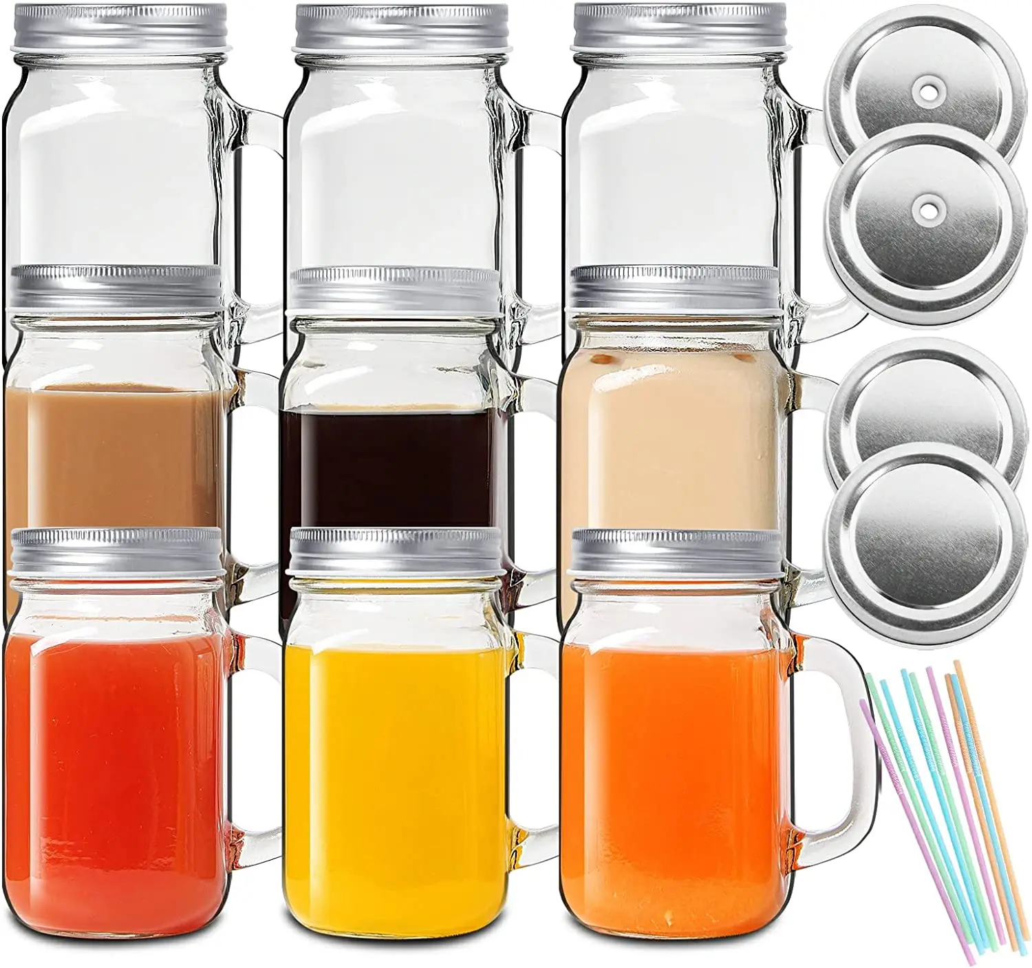 Free Sample Drinking 4oz 10oz 16oz Regular Mouth Glass Cups Glass Mason Jar with Handle Glass Mason Jar with Lid and Straw