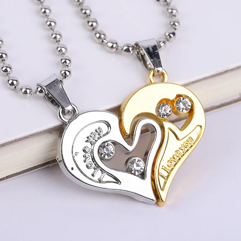 Simple Fashion Alloy Pair, Half Heart Best Friends Love Heart Magnet Pendant Necklace Jewelry for Boys and Girls/