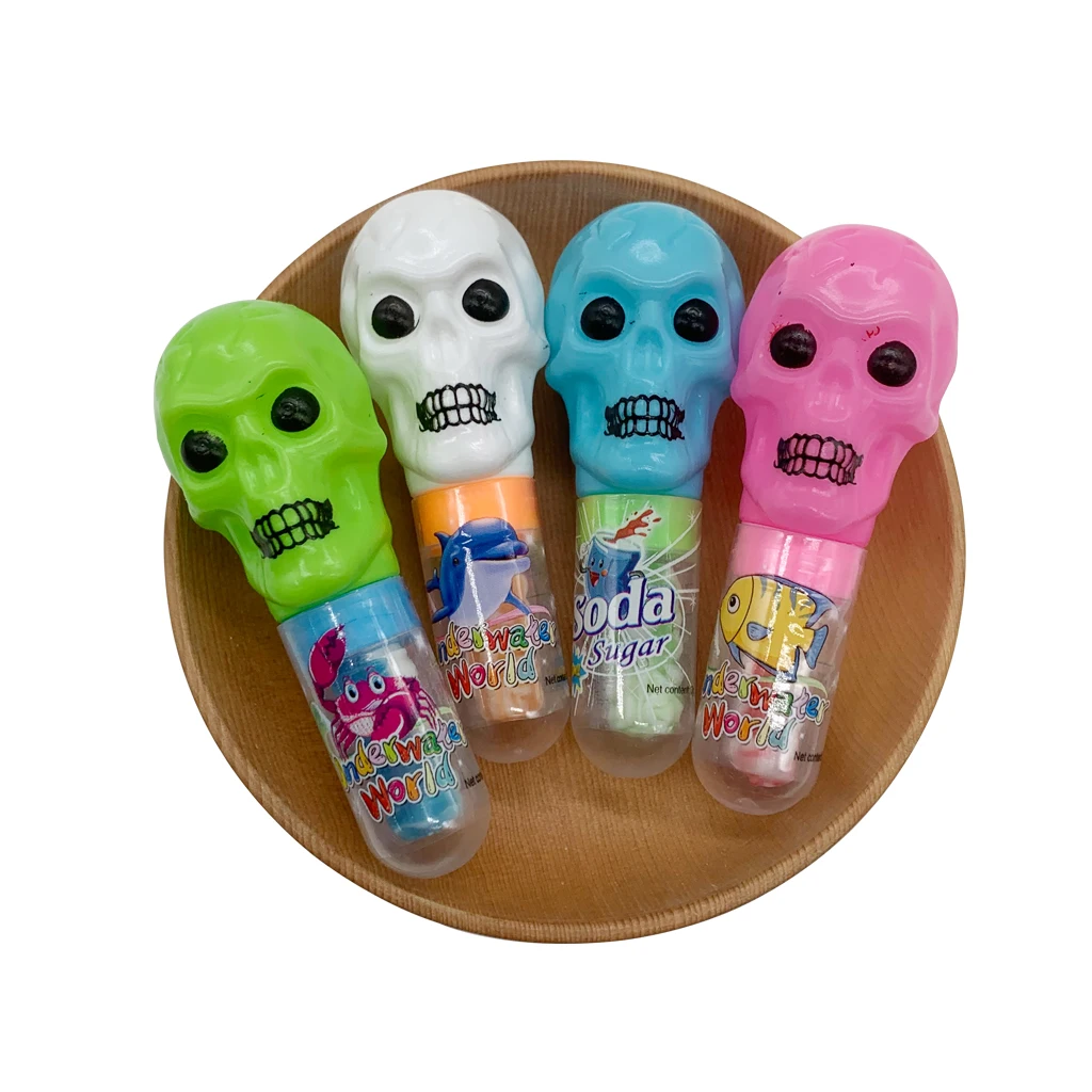 Wholesale oem plastic skull shape nipple hard candy with popping candy