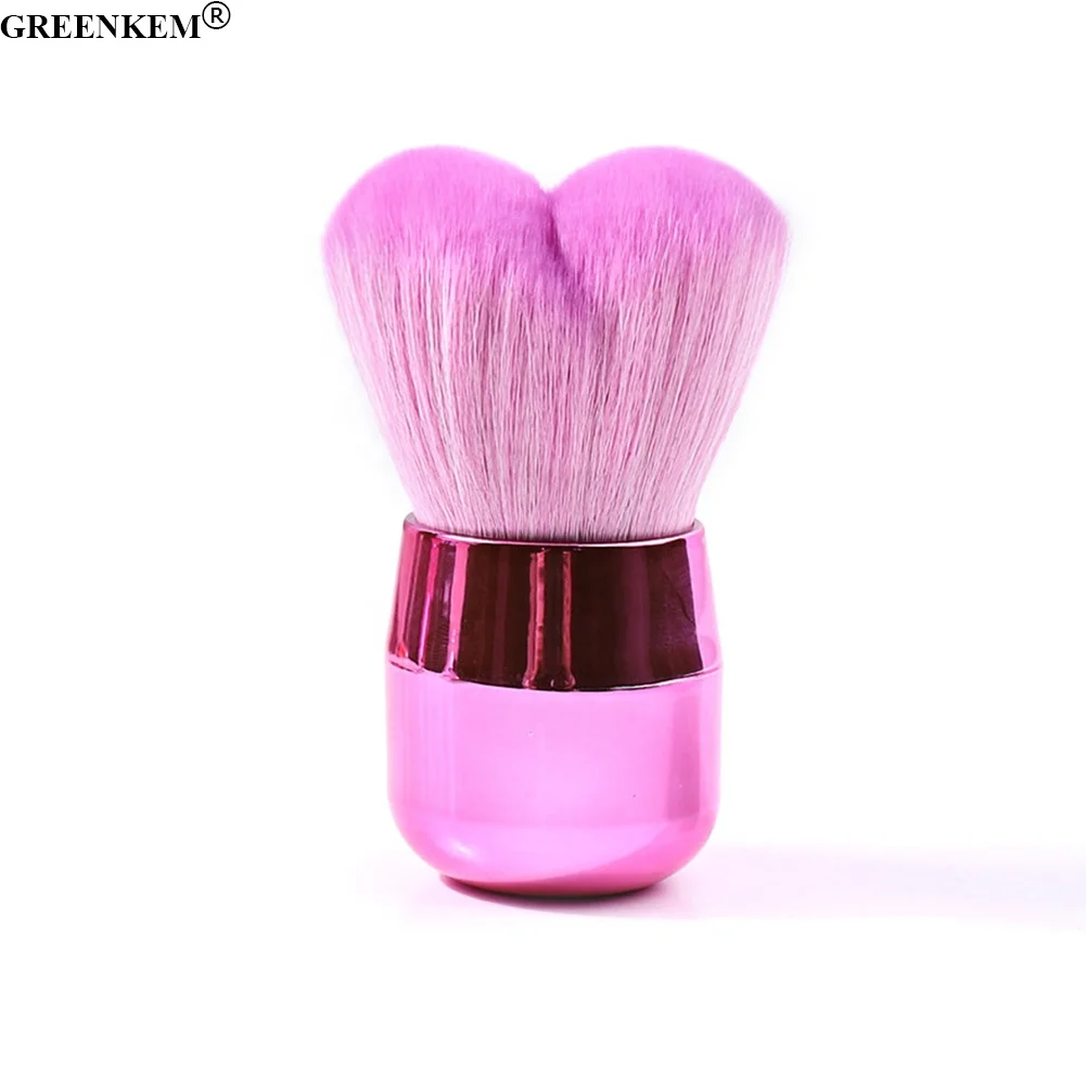 Private Label Nail Cleaning Brush Makeup Brush Metal Handle Soft Cosmetic Heart Shaped Nail Art Powder Dust Removal Brush