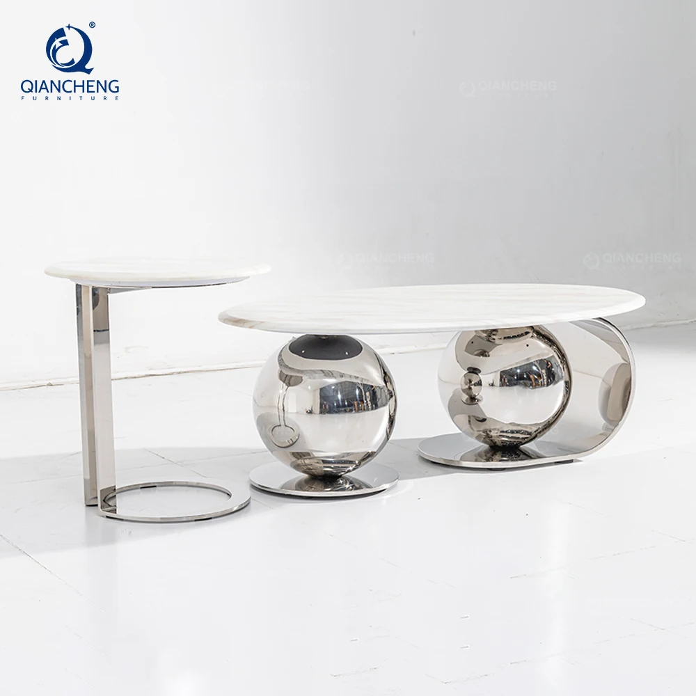 living room furniture modern steel frame marble coffee table