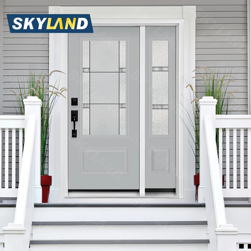 Skyland Modern Exterior Main Gate Door Solid Wood Entry Security with Steel & Stainless Steel for Main Entrance