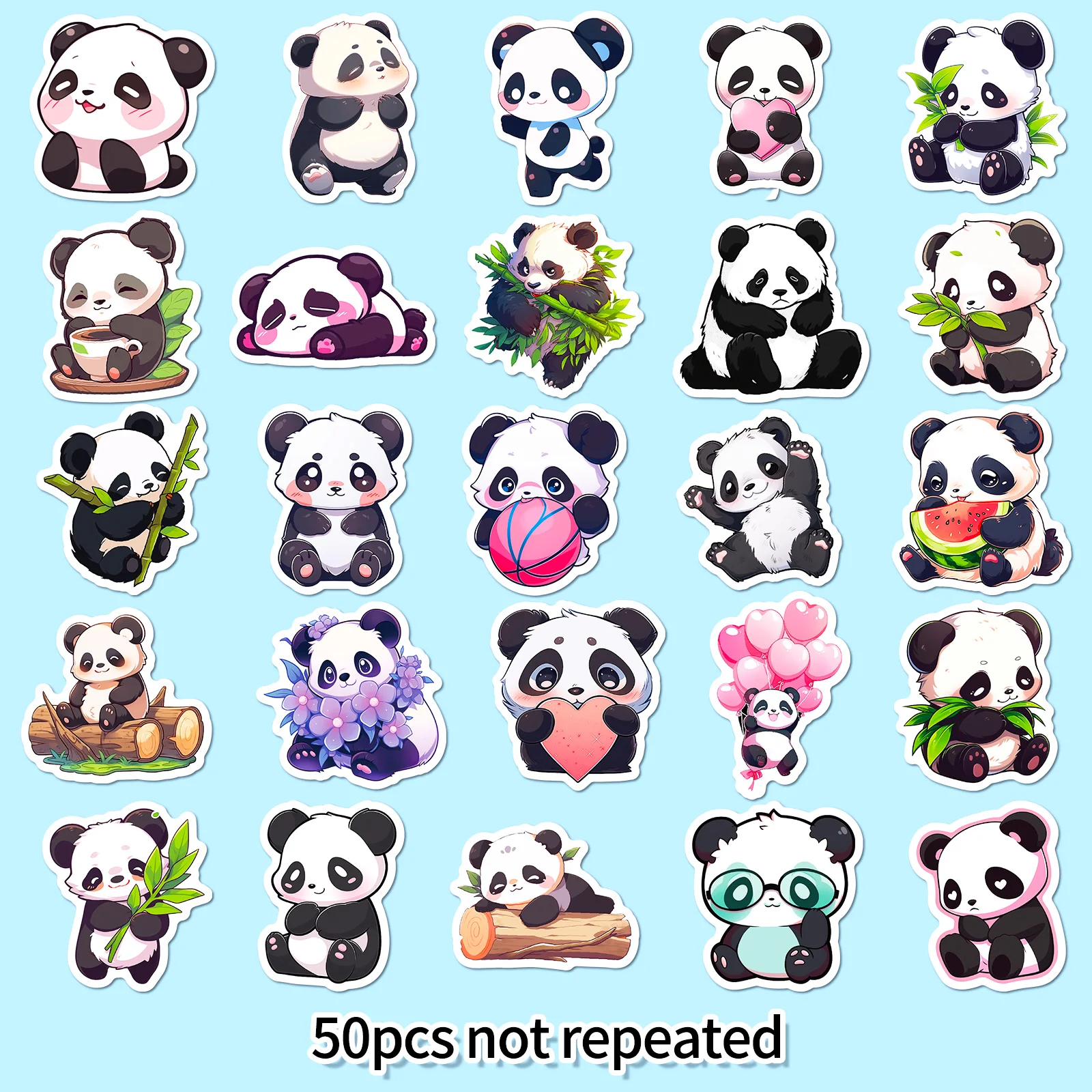 Hot-selling 50pcs different colored and cute cartoon panda stickers for decorating notebooks and rewarding boys and girls