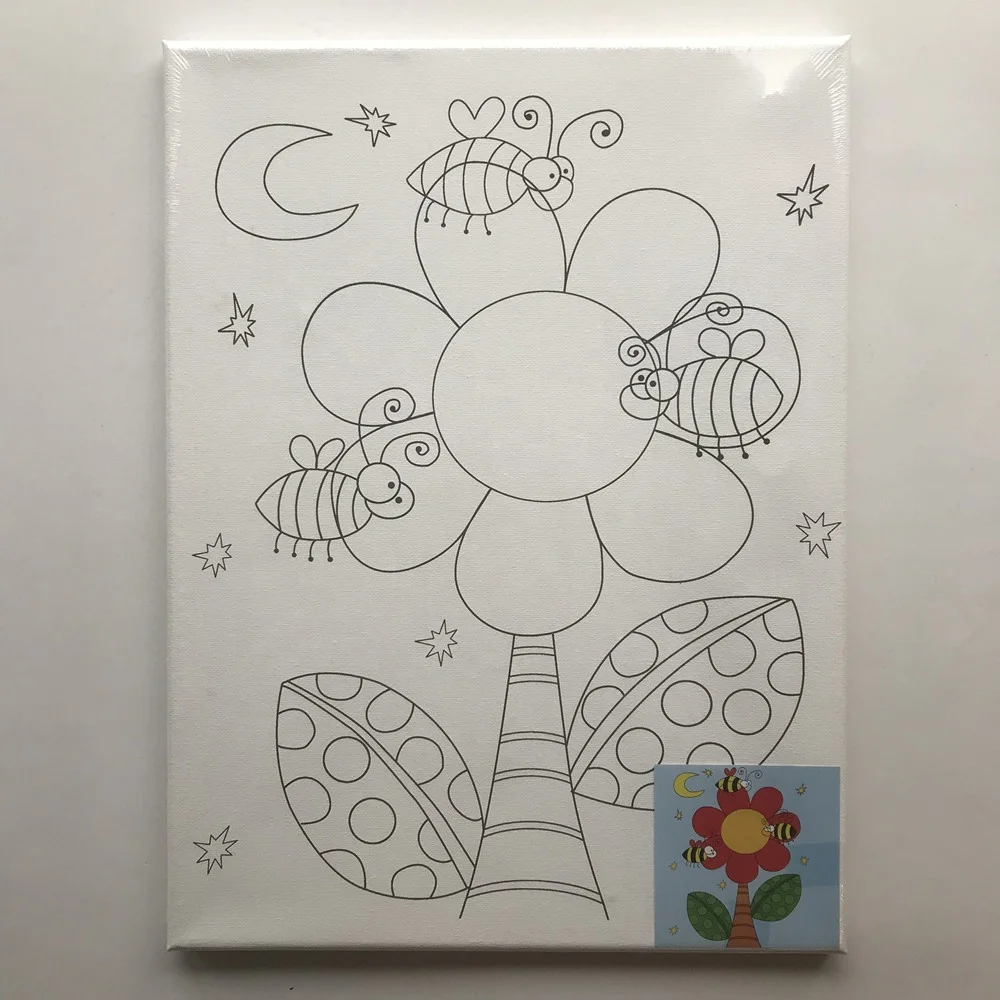 kids 30*40 cm wooden frame preprinted acrylic  paint art canvas  print set