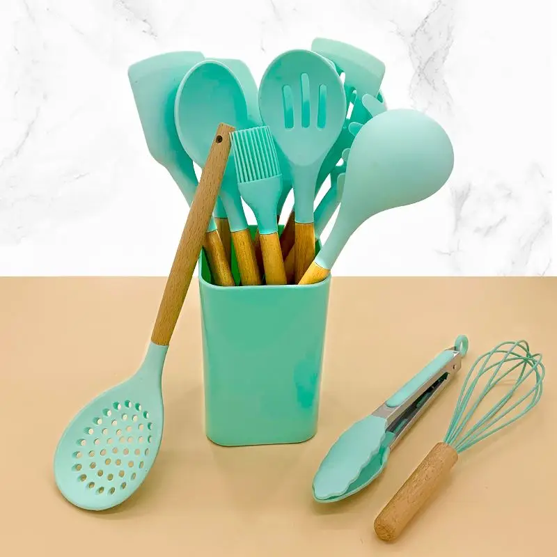 Professional Series Silicone Kitchenware 123pcs Kitchen Cook Utensil Set With Storage Bucket