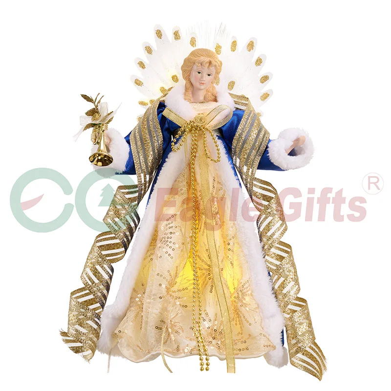 EAGLEGIFTS Custom Christmas Tree Topper Angel Nordic Design Modern Fancy Luxury Red Golden Christmas Tree Topper with Led Light