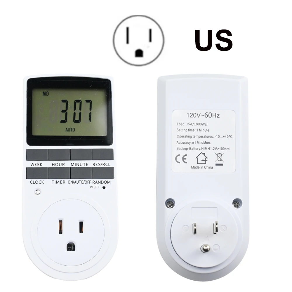 EU Electronic Digital Timer Switch US FR BR Plug Kitchen Timer Socket Outlet 230V 110V 7 Day 12/24 Hour Programmable Timing