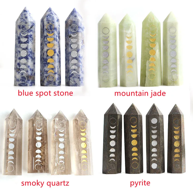 Камни-чакры для медитации, обелиск, резные лунные фазы, меняющие кристалл, волшебная палочка, лечебный подарок, украшение для дома