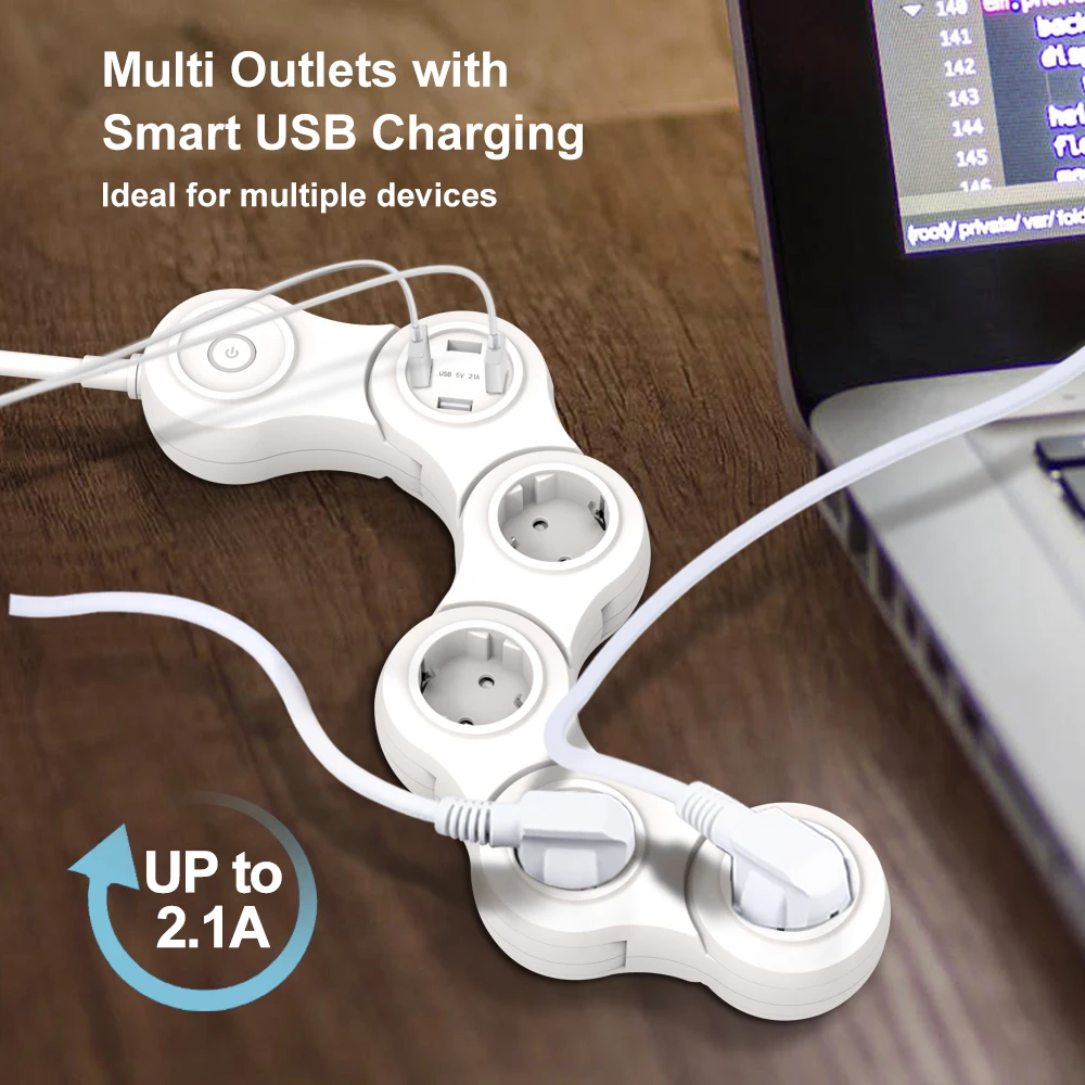 4 Outlets 4 USB Charging Ports Surge Protector Extension Socket Flexible Smart Power Strip