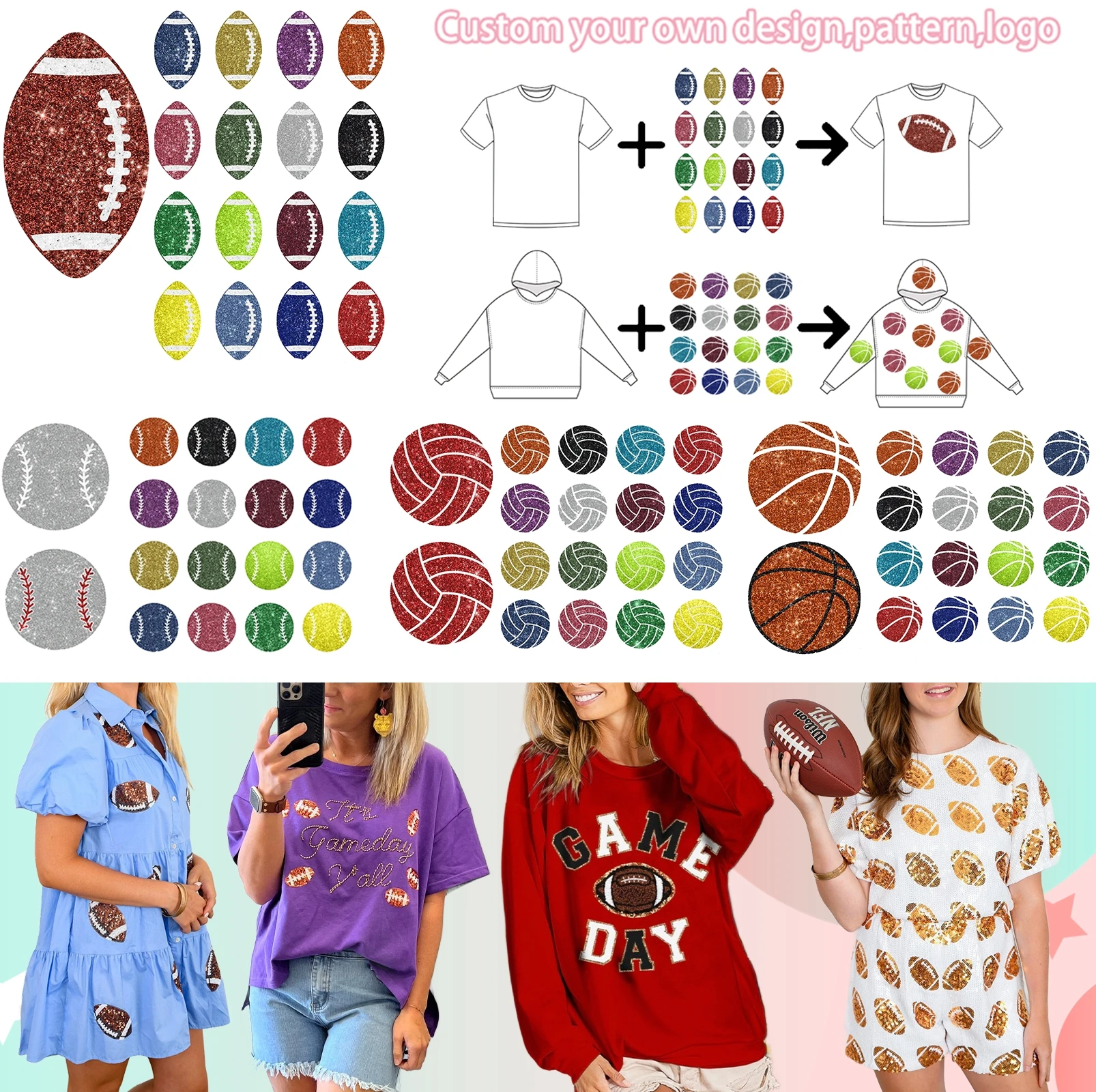 Custom Fashion Summer Fun Women Party Mardi Gras Sequin Game Day Jersey Apparel Top Shirt Dress