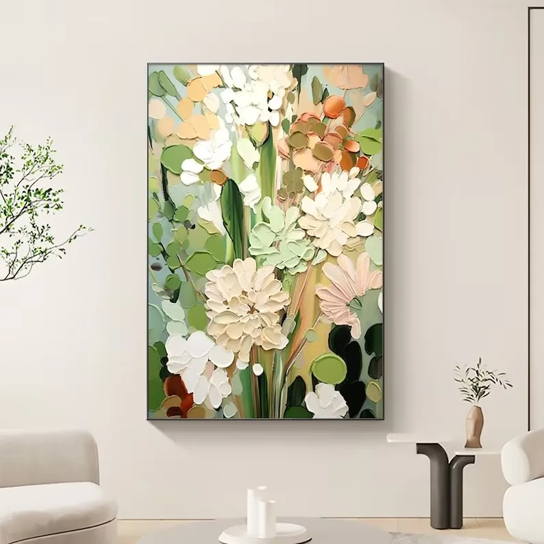 100% Handmade Modern Texture Canvas Art Abstract Colorful Floral Oil Paintings Luxury Art For Living Room