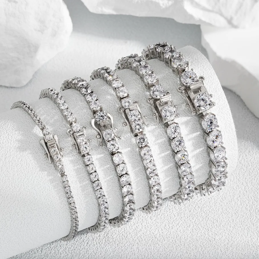 Wholesale 925 sterling silver Tennis chain 2mm 3mm 4mm 5mm 6mm Diamond Charm Bracelet for Fine jewelry
