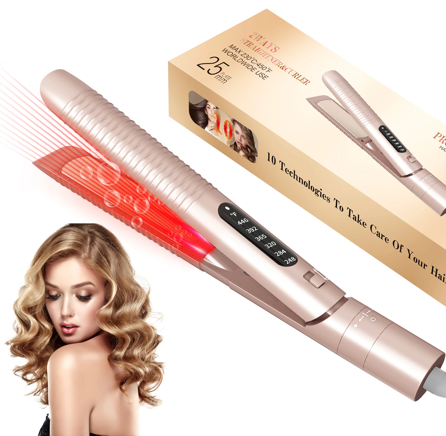 Electric Fast High Temperature Salon Lcd Screen Splint Tools 2 In 1curler Portable Professional Infrared Anion Hair Straightener