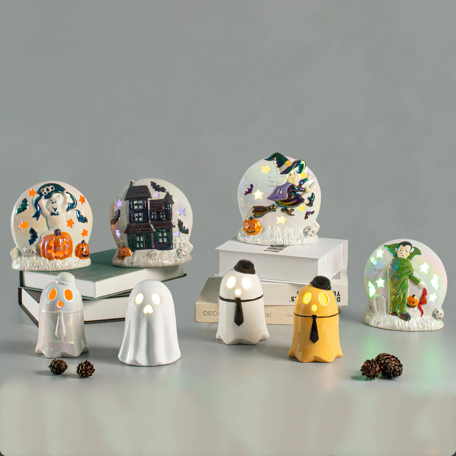 Ceramic Snow Village Halloween Witch Spider and Pumpkin Witchcraft Haunt Lit House