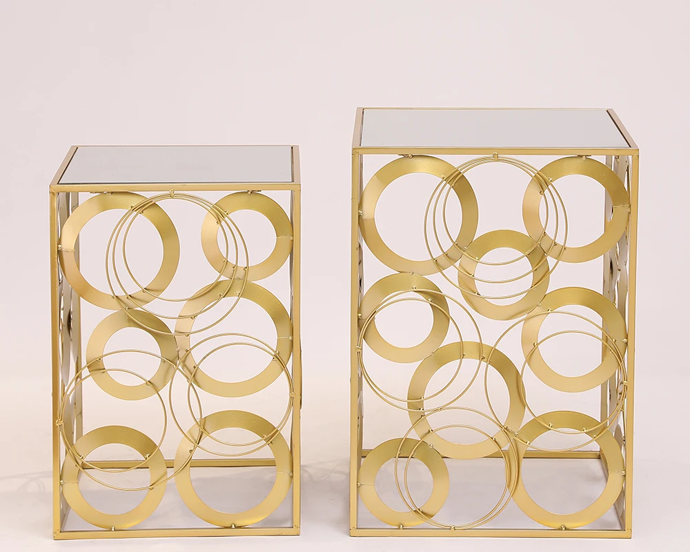 Metal square top mirror round design coffee table