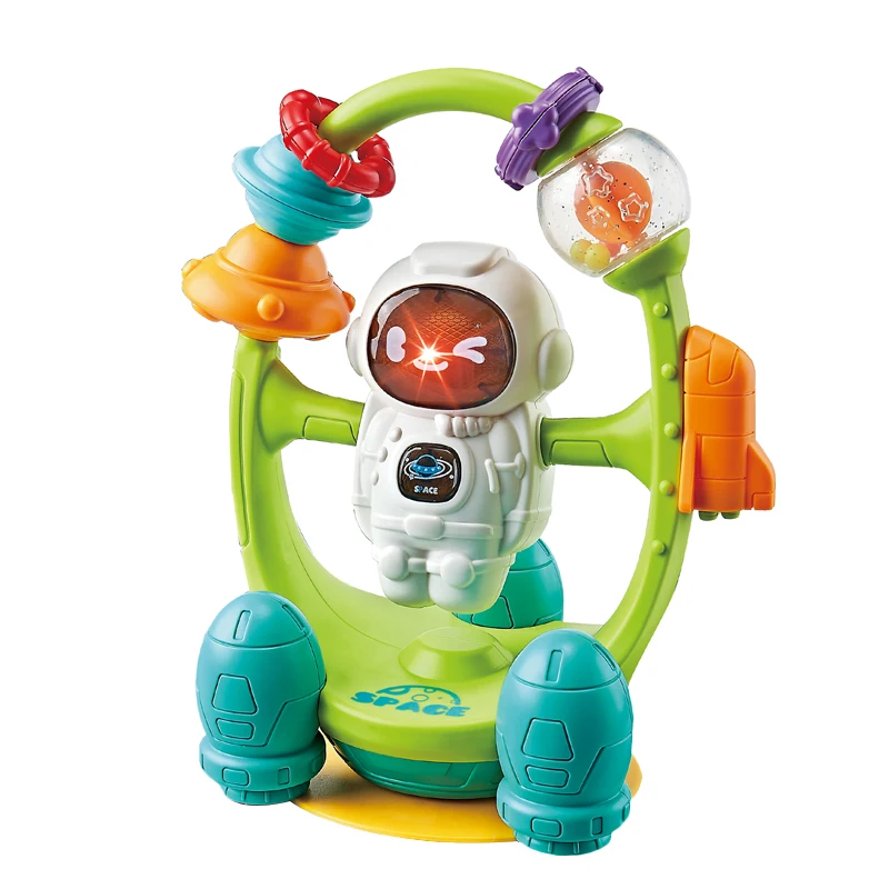 Baby Educational Plastic Shake Bell Turn Infant Stroller Dining Table Chair Light And Sound Rattle Music Toys With Suction Cup