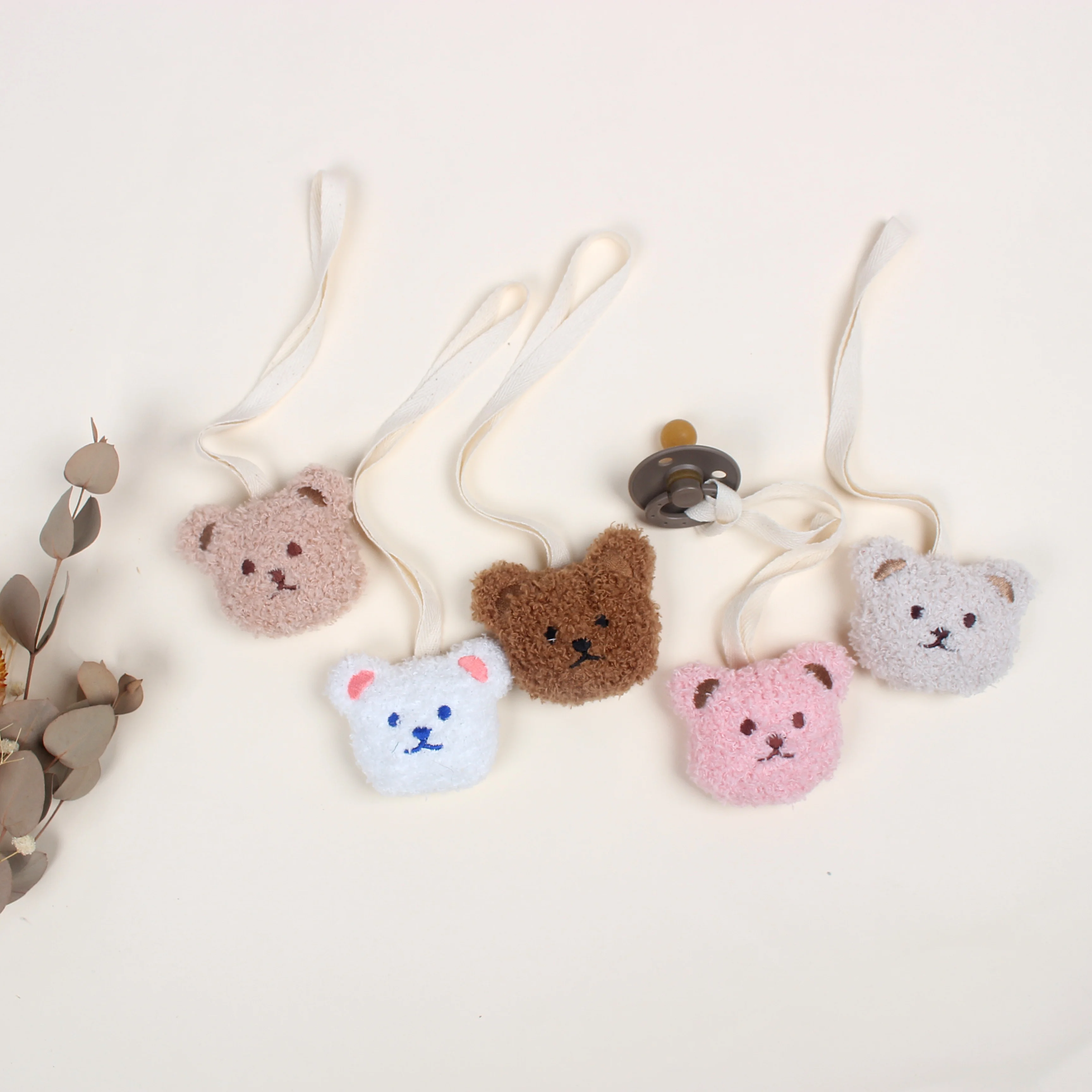 Can Add Name Plush Bear Baby Pacifier Clip Chain Pendant Korean Cartoon Newborn Dummy Nipples Holder Toys Baby Accessories