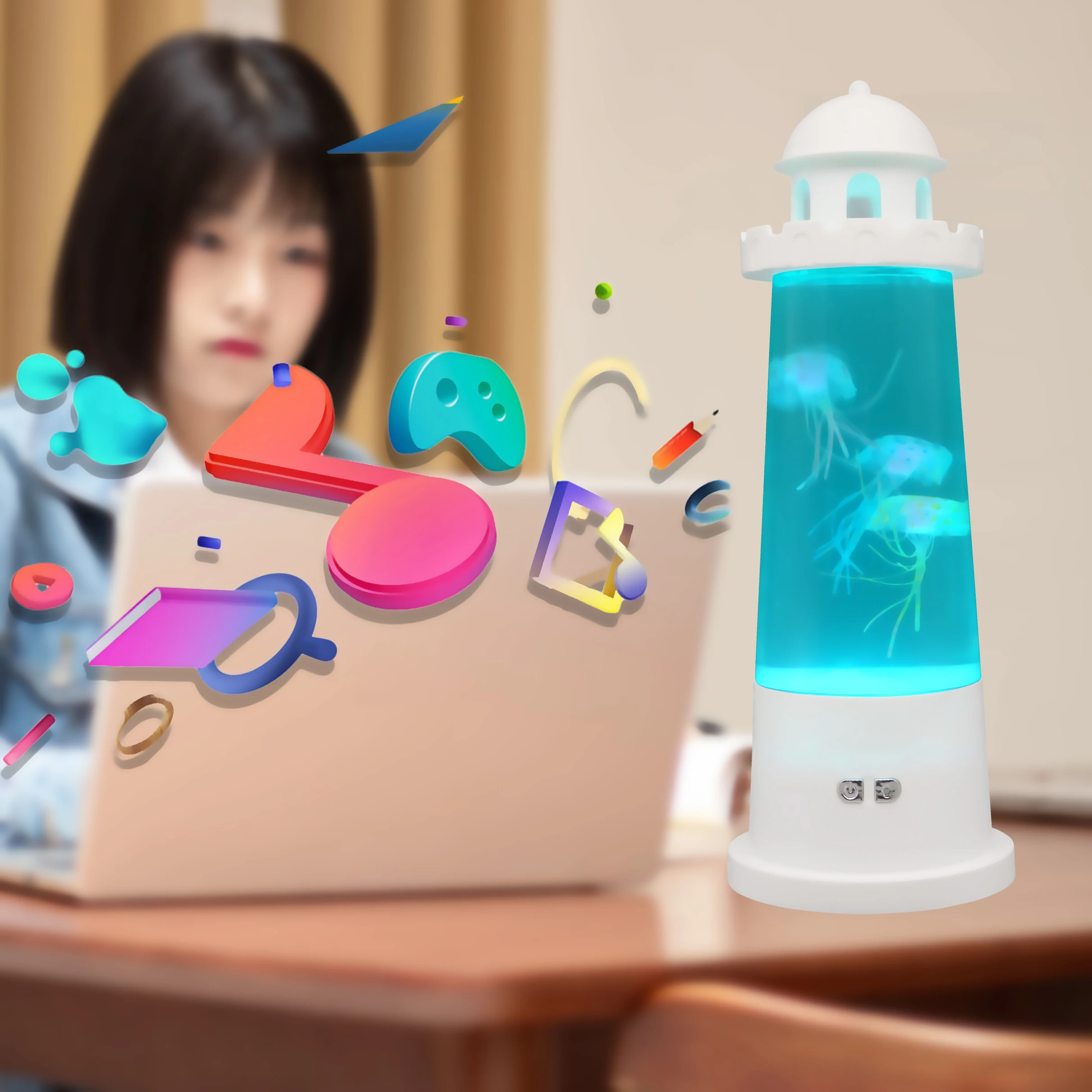 TIANHUA USB Aquarium Decor Bedside Table Night Light LED Jellyfish Lamp For Kids