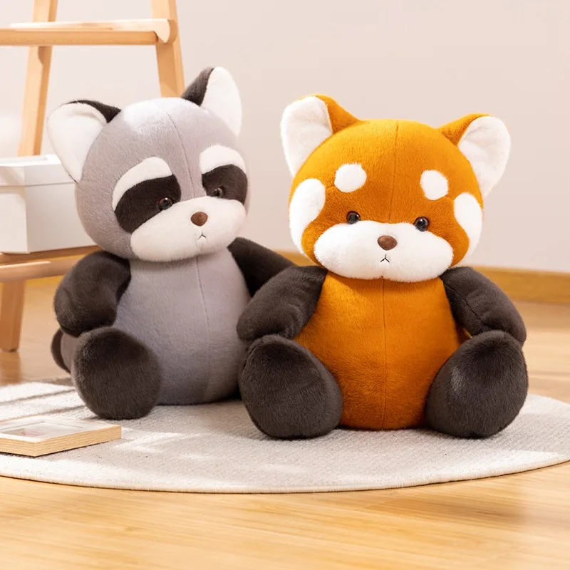 Adorable pet Animal Plush toys sitting position Stuffed Panda raccoon toys Custom super cute animal Plush dolls for kids gifts