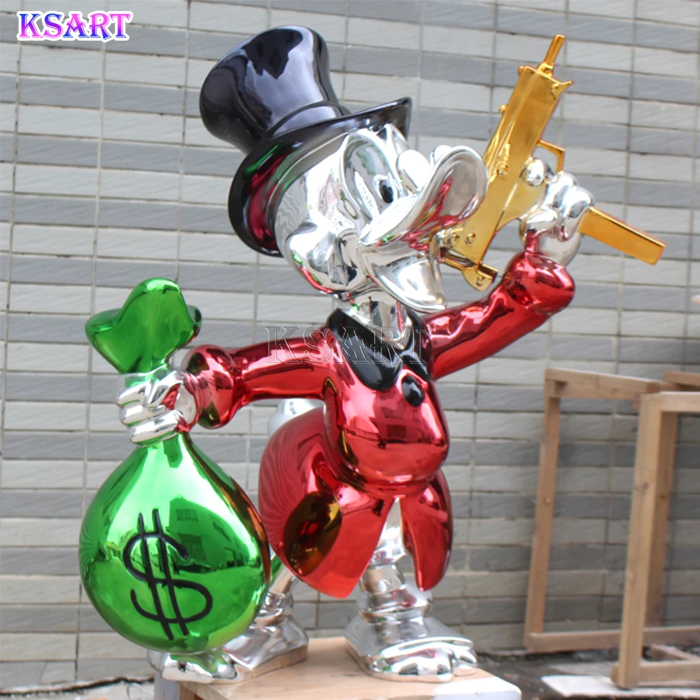 Monopoly resin statue custom chrome plated color cartoon duck sculpture art gallery