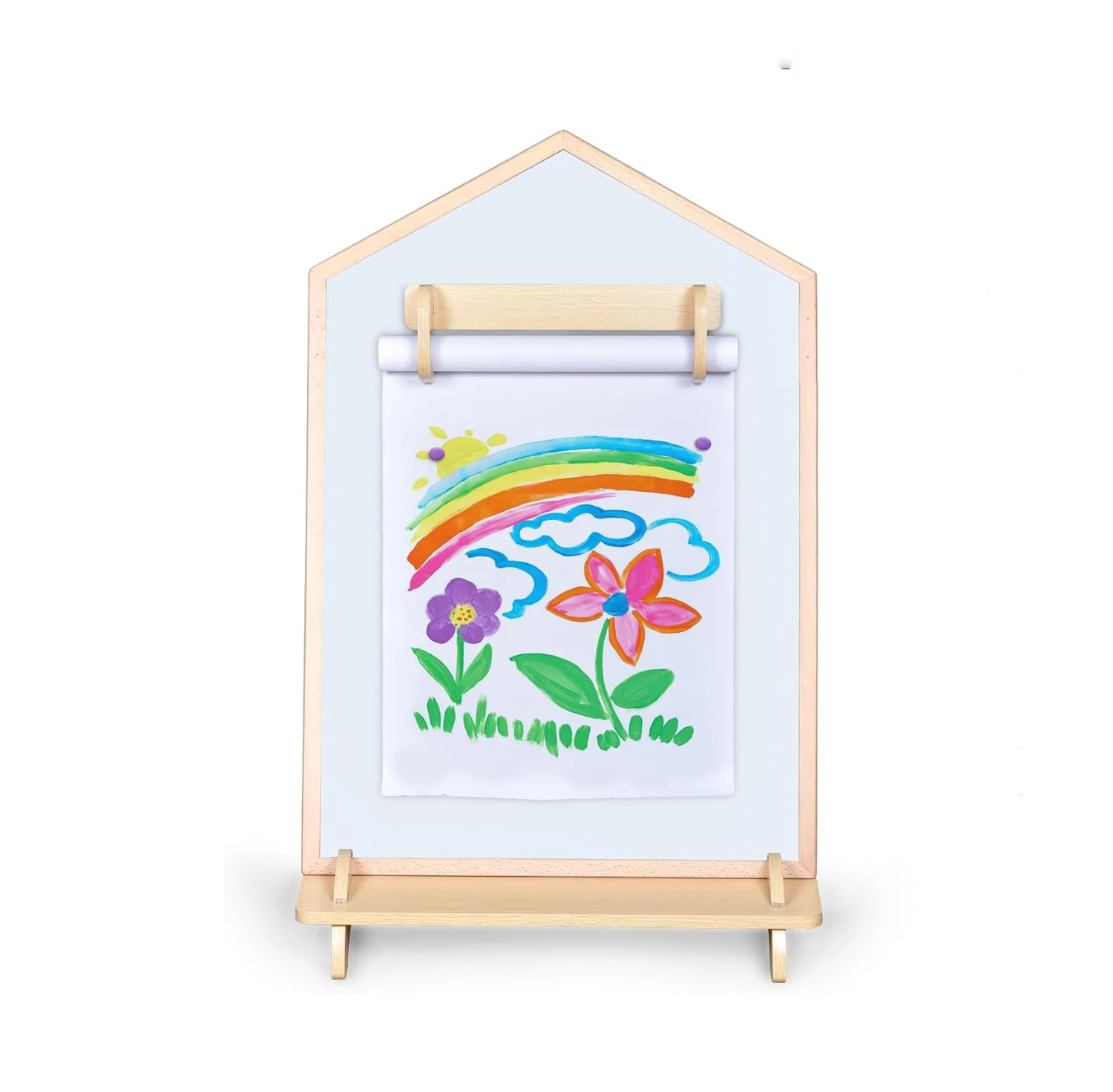 Top seller Kids Art Easel Wooden Drawing board Toddler Free standing double sided white black board with Paper Roll for painting