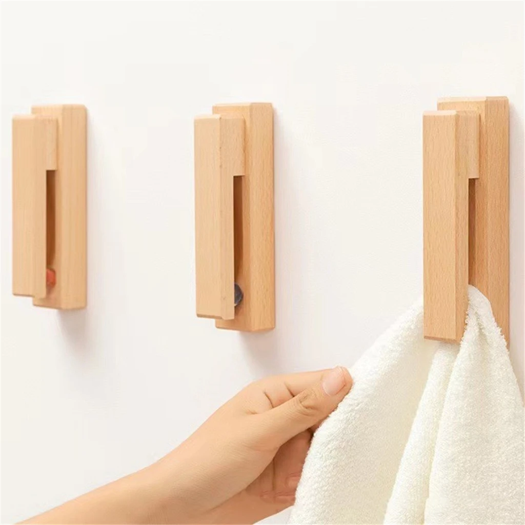 PUSELIFE Wood Towel Hooks Adhesive Vintage Towel Holder Wooden Wall Mounted Towel Racks for Bathroom and Kitchen