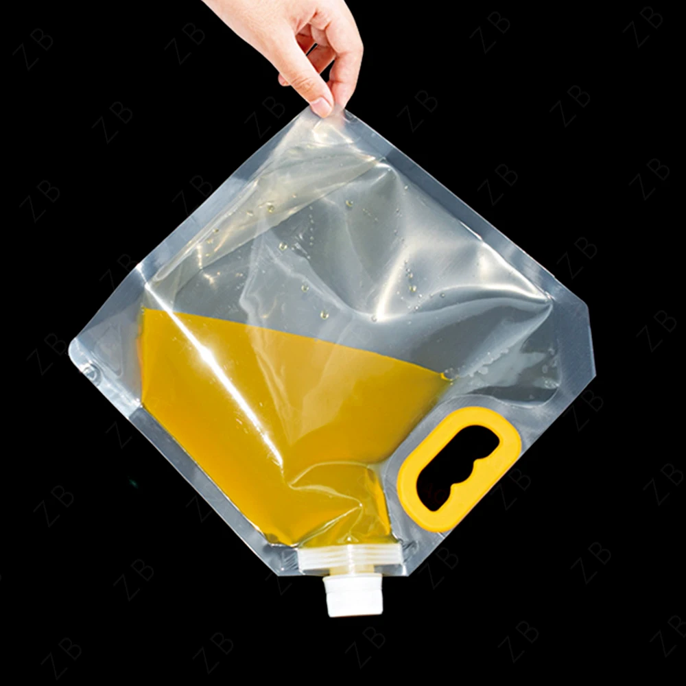 Reusable Composite Food Bag PE Transparent Plastic Bags Liquid Wine Fruit Juice Clear Nozzle Stand Up Pouch with Spout Handle