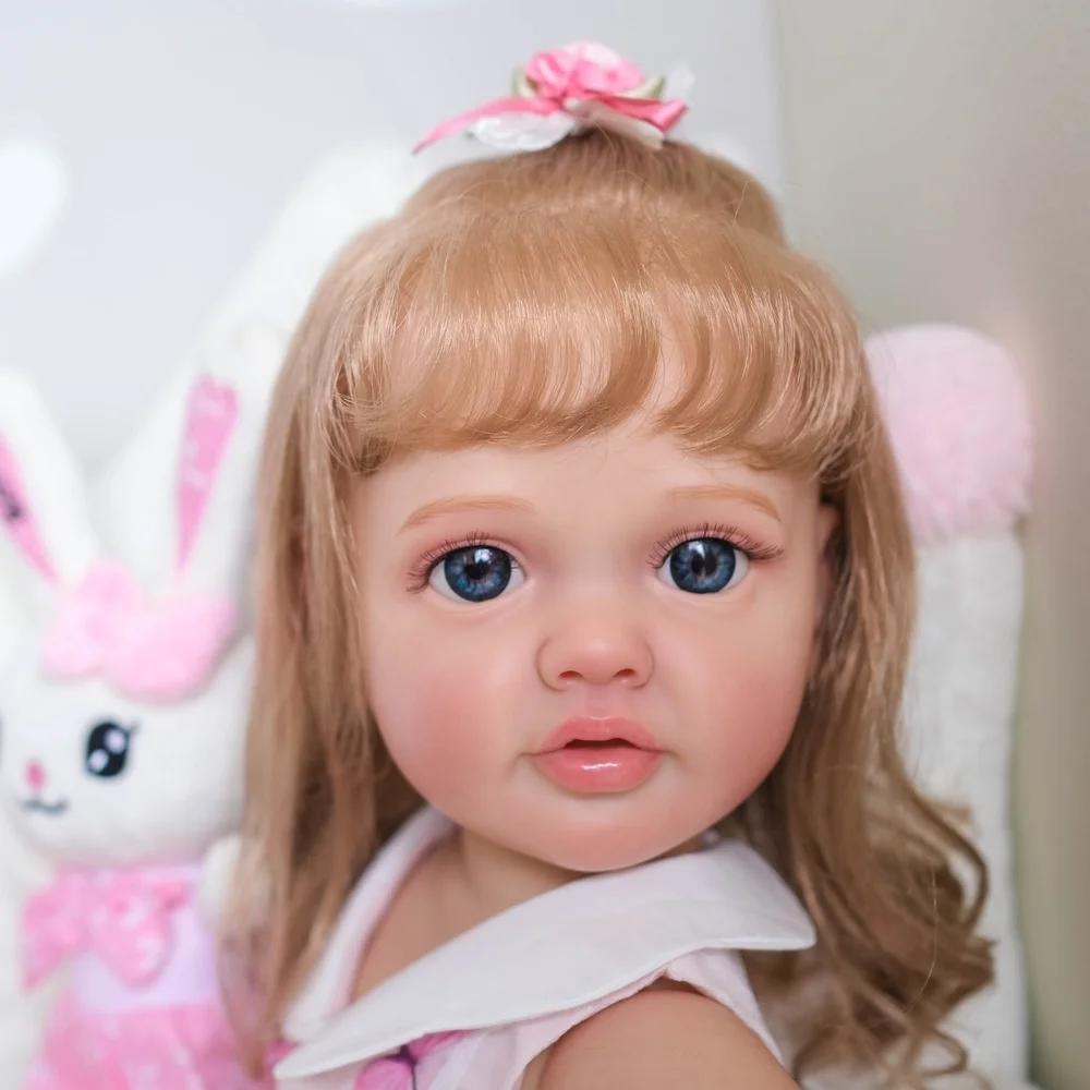 55CM  reborn baby dolls Toddler Girl look like real cute baby Handmade 3D Skin with long hair
