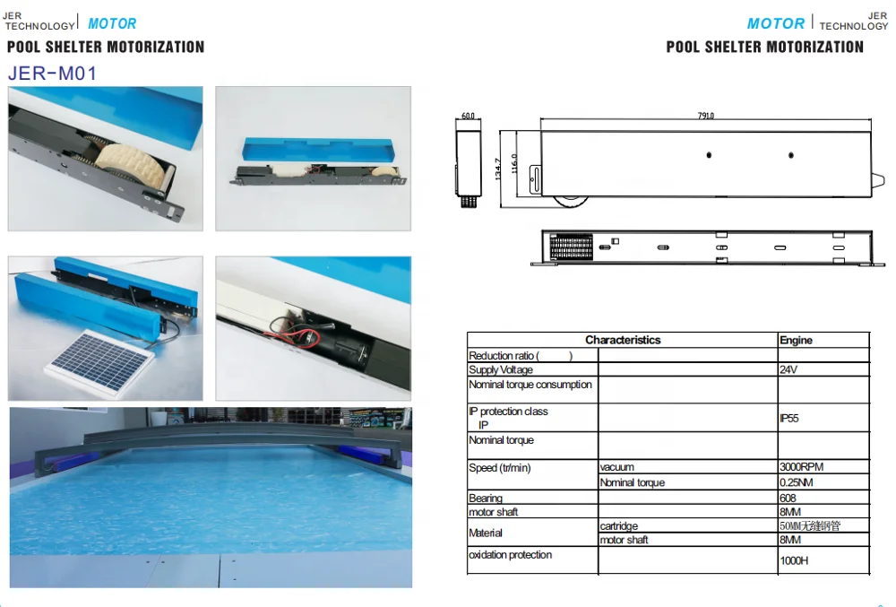 
CE Certificate Pool Shelter Motorization With Solar Panel motor 