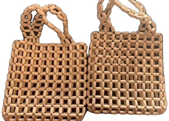 Wholesale Large Beach Hand Bag 2021 Summer Wood Bead Hand Weave Hollow Out Lady Casual Beaded Handbag