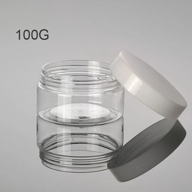 Empty Cosmetic Packing 120 ml Wide-Mouth Bottle With White Black Cap PET 120 G Transparent Cream Jar