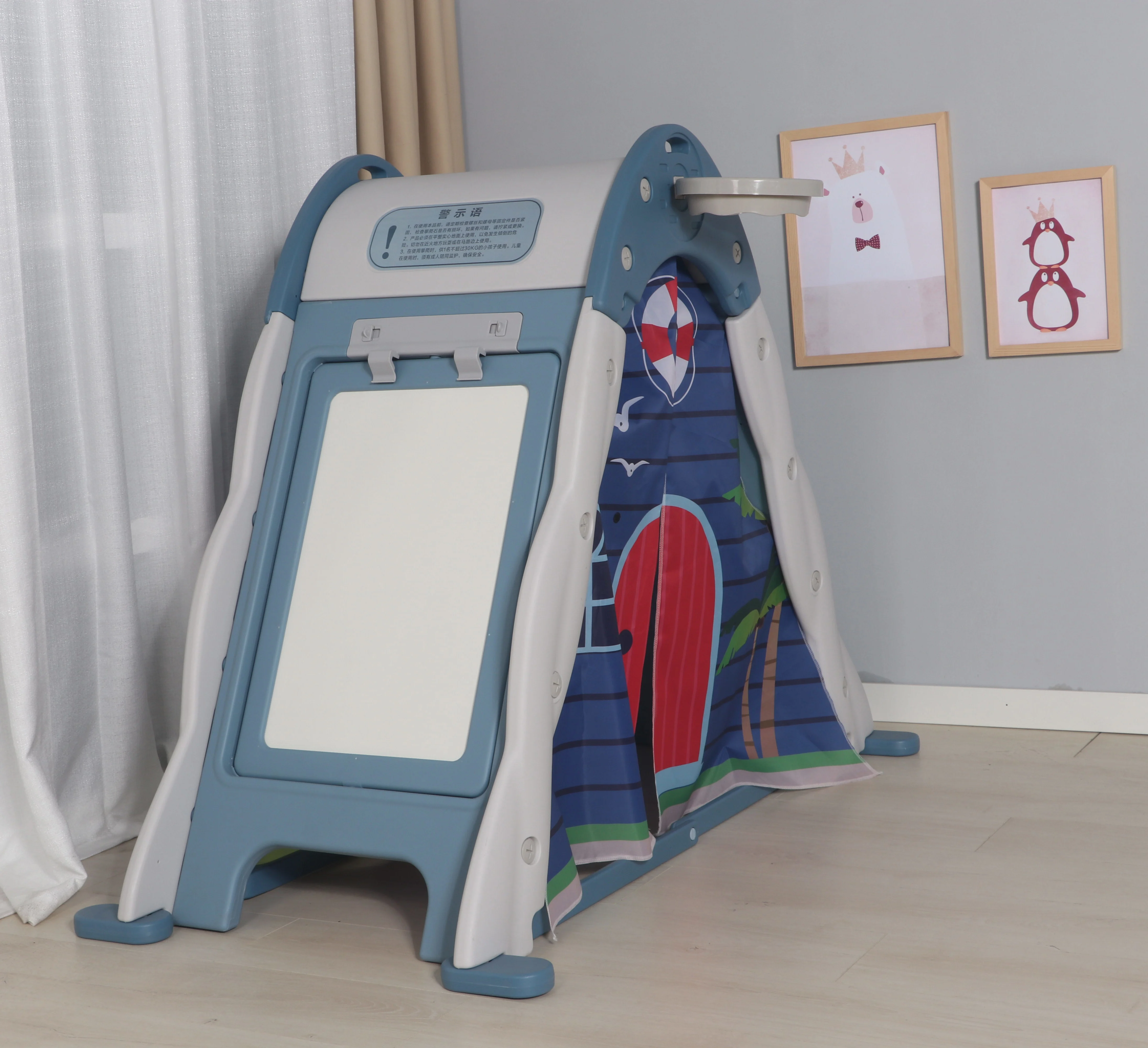 New Design Kids Multi Function Play House Set Indoor Folding Toy Tent Drawing Board With Climbing Wall Game