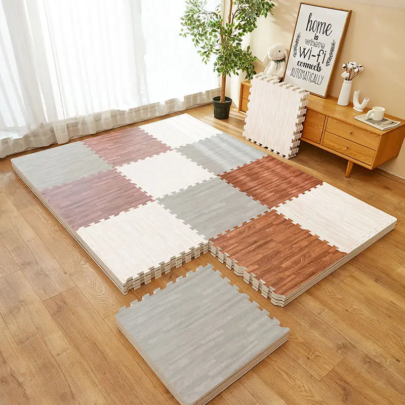 Stylish Eva Foam Wooden Grain Floor Mat Puzzle Protective Flooring Dark Brown Color Interlocking Floor Tiles for Home Gym