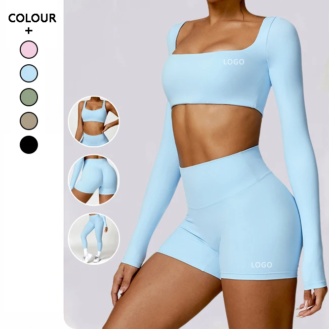 Womens Clothes Winter tight yoga sets outdoor Gym running fitness shorts brushed T-shirt leggings long sleeved sports tops bra