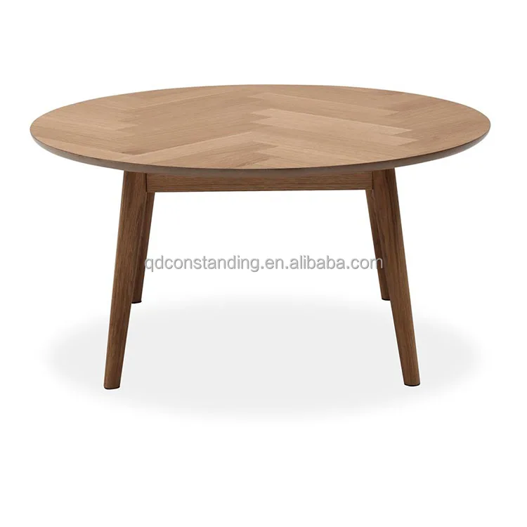 Luxury Fishbone Parquet Table Top Modern Round Side Table For Living Room