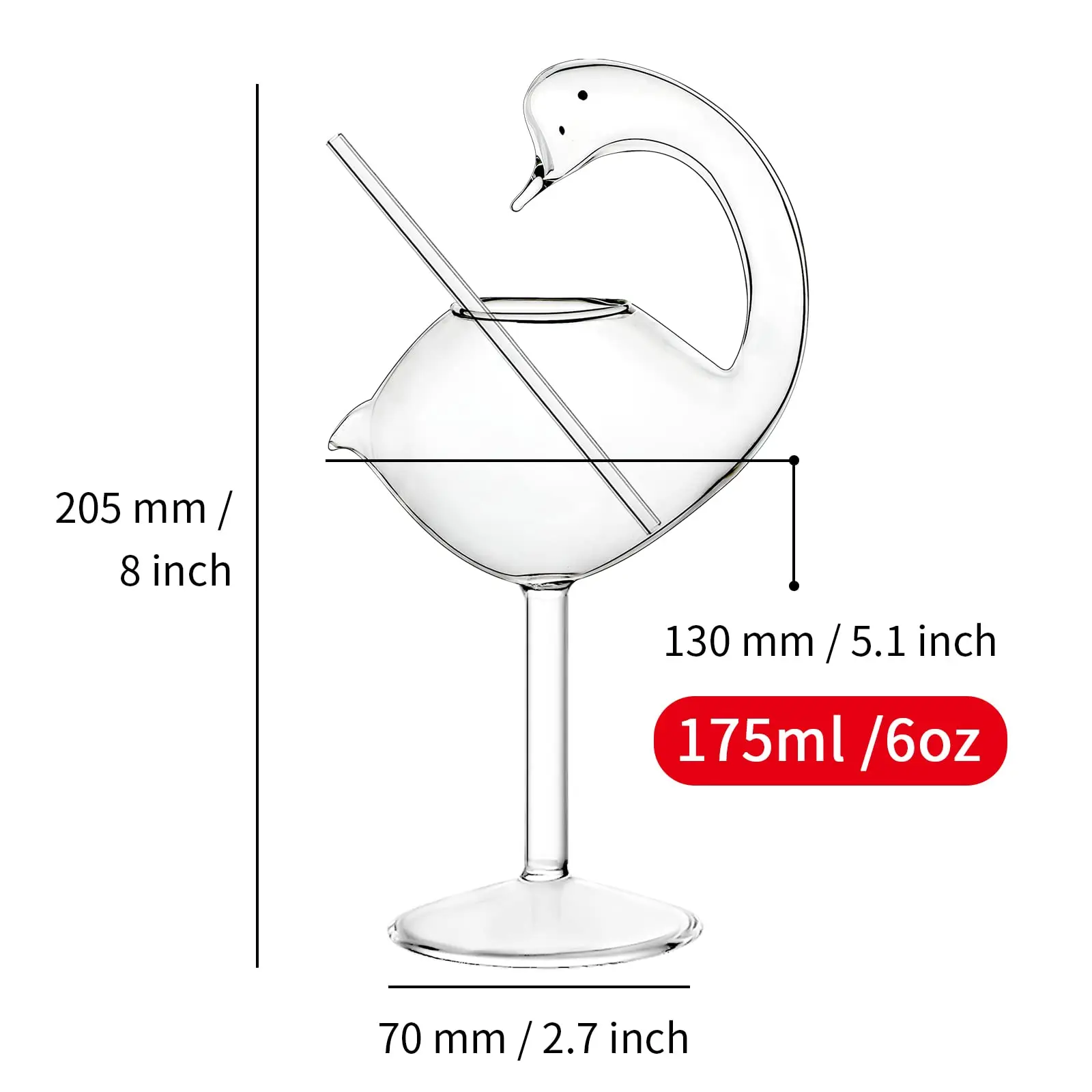 Customization Creative Animal Elegant Swan 6oz Transparent Lead-Free Glass Hand-Blown Tall Cocktail Glass With Straw