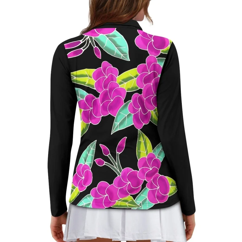 Long Women Golf Shirt Hawaiian Hibiscus Custom Print Casual Sport Tops Breath Gym Outdoor Autumn Female Clothes Polo Shirts