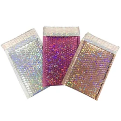 Custom Printed Pink Colored Laser Film Bubble Mailing Bag Metallic Bubble Mailer