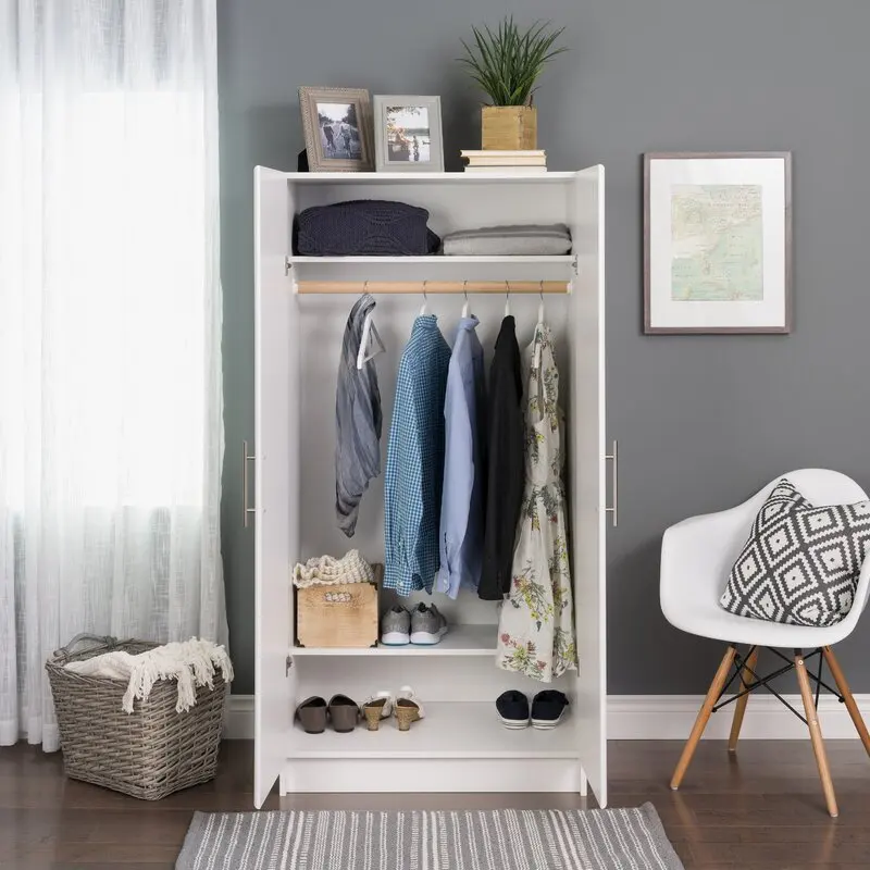 Simple Cheap Furniture White 2-Door Wooden Mdf Walk-in Closet Amoires Wardrobe for Bedroom Living Room Apartment or Home Use