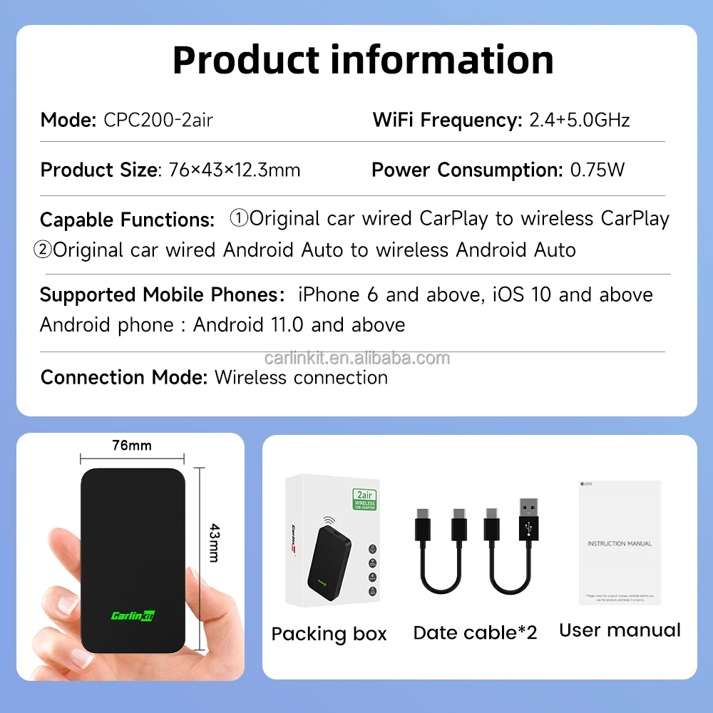 OEM ODM carlinkit 5.0 Portatil Car Gadgets Wireless Android Auto stereo CarPlay smart portable ai box carlink 50 car play