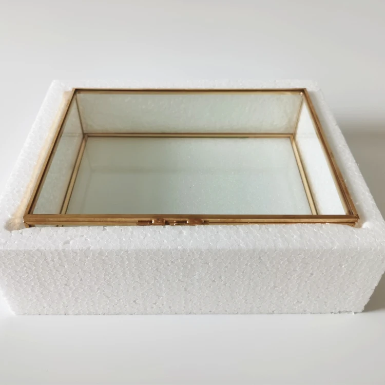 Gold Glass Jewelry Box, Gold  Glass Dried Flower Box for Preserved Roses