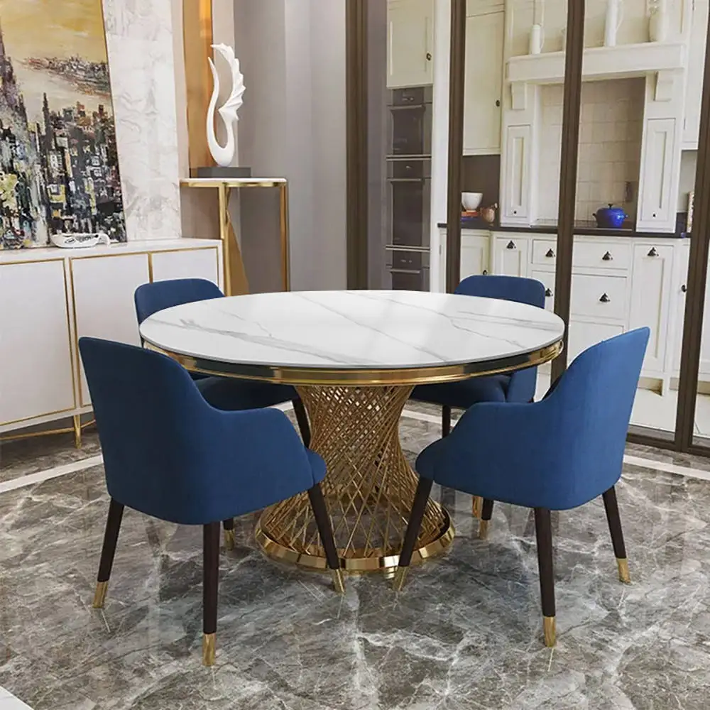 New design Glass round table for wedding and event stainless steel wedding table gold luxury golden dining table